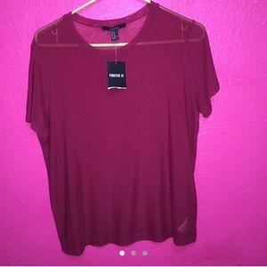 FOREVER21 sheer/mesh maroon top